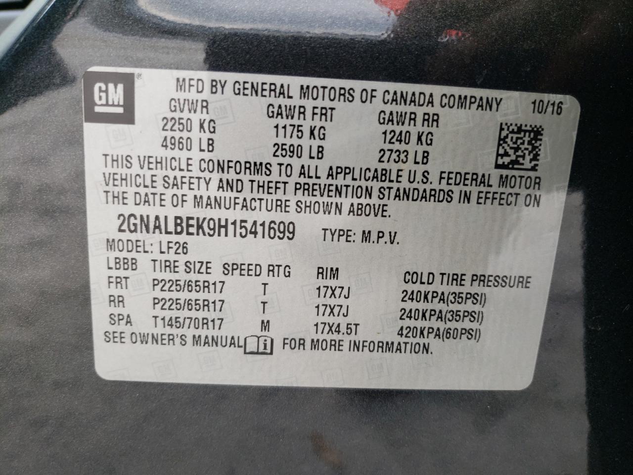 2GNALBEK9H1541699 2017 Chevrolet Equinox Ls