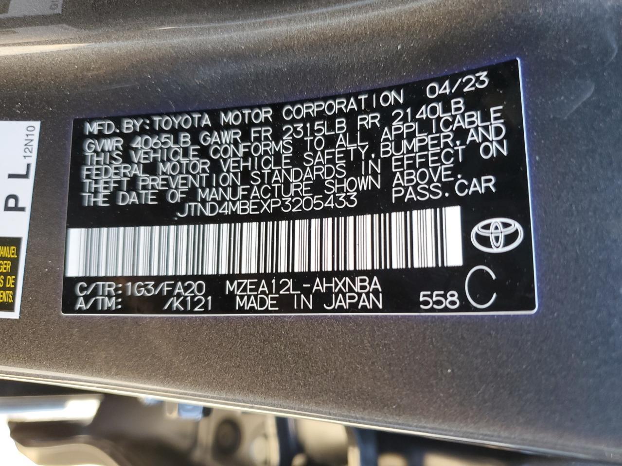 JTND4MBEXP3205433 2023 Toyota Corolla Se