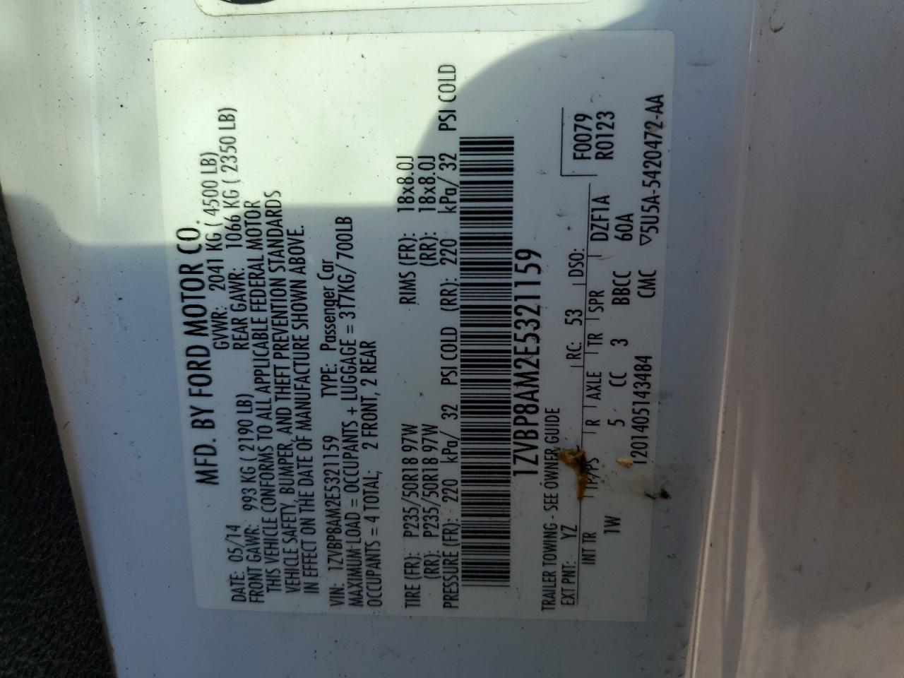 1ZVBP8AM2E5321159 2014 Ford Mustang