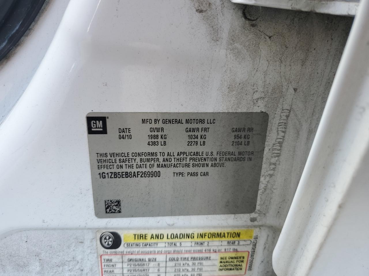 1G1ZB5EB8AF269900 2010 Chevrolet Malibu Ls