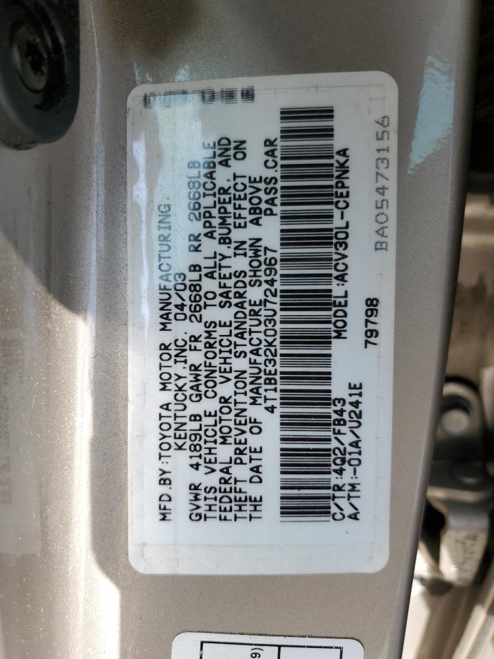 4T1BE32K03U724967 2003 Toyota Camry Le