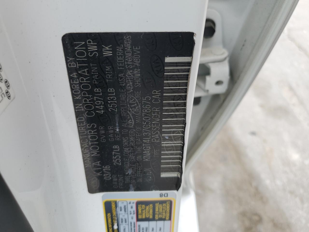 KNAGT4L37G5078675 2016 Kia Optima Lx