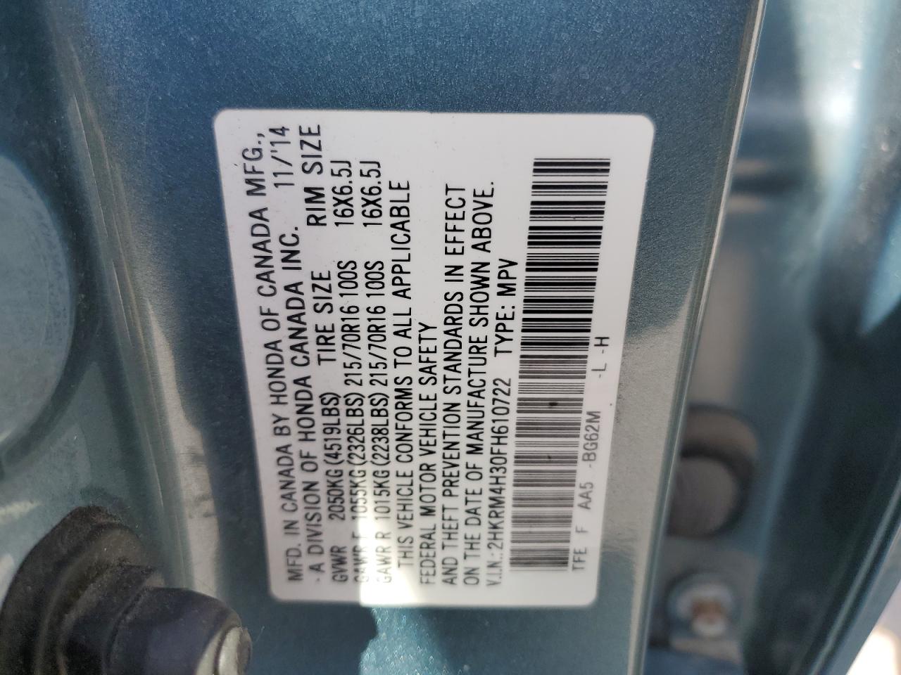 2HKRM4H30FH610722 2015 Honda Cr-V Lx