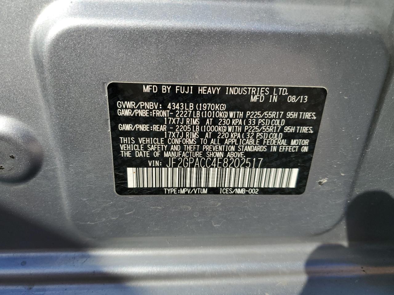 JF2GPACC4E8202517 2014 Subaru Xv Crosstrek 2.0 Premium