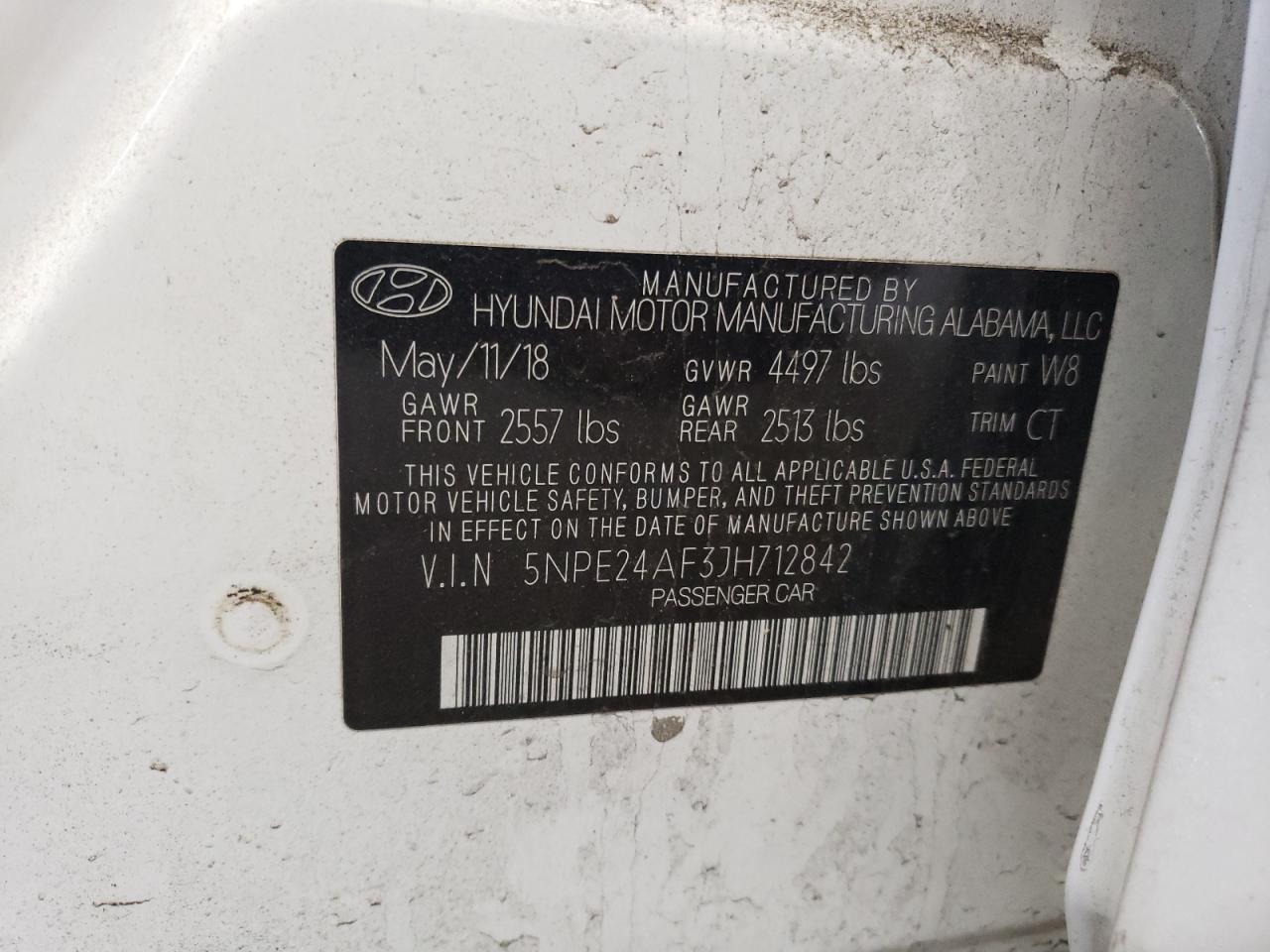 5NPE24AF3JH712842 2018 Hyundai Sonata Se