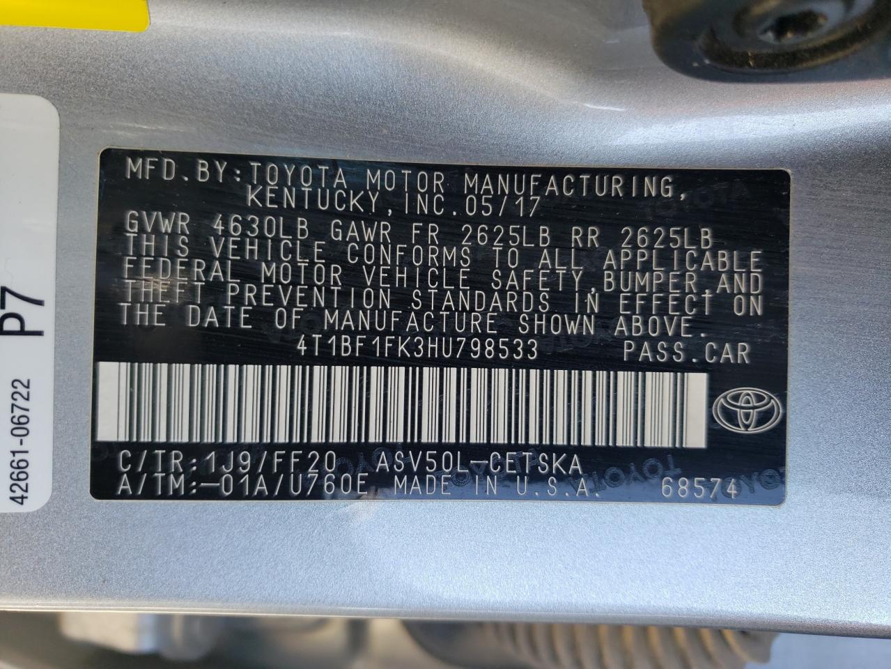 4T1BF1FK3HU798533 2017 Toyota Camry Le