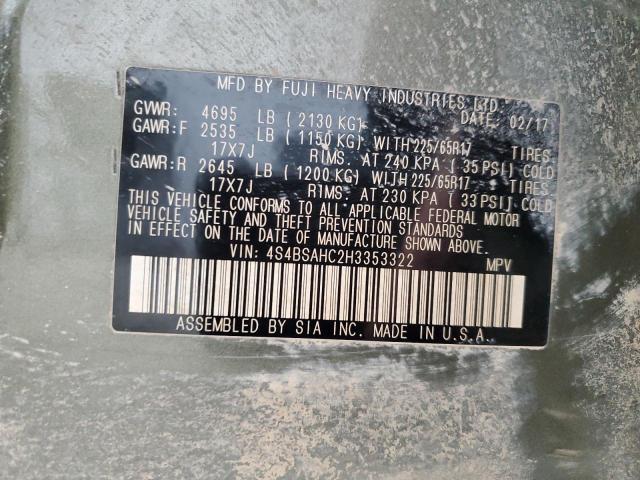 2017 Subaru Outback 2.5I Premium VIN: 4S4BSAHC2H3353322 Lot: 55420634