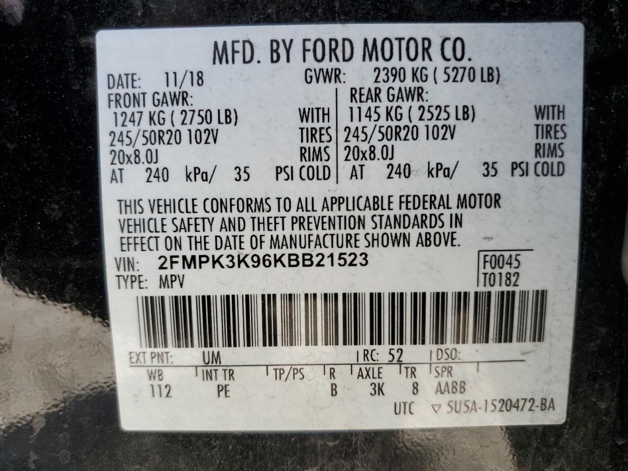 2FMPK3K96KBB21523 2019 Ford Edge Titanium