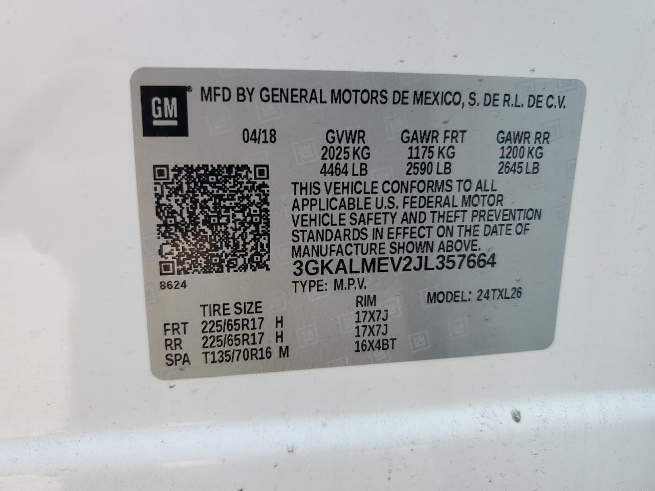 3GKALMEV2JL357664 2018 GMC Terrain Sle