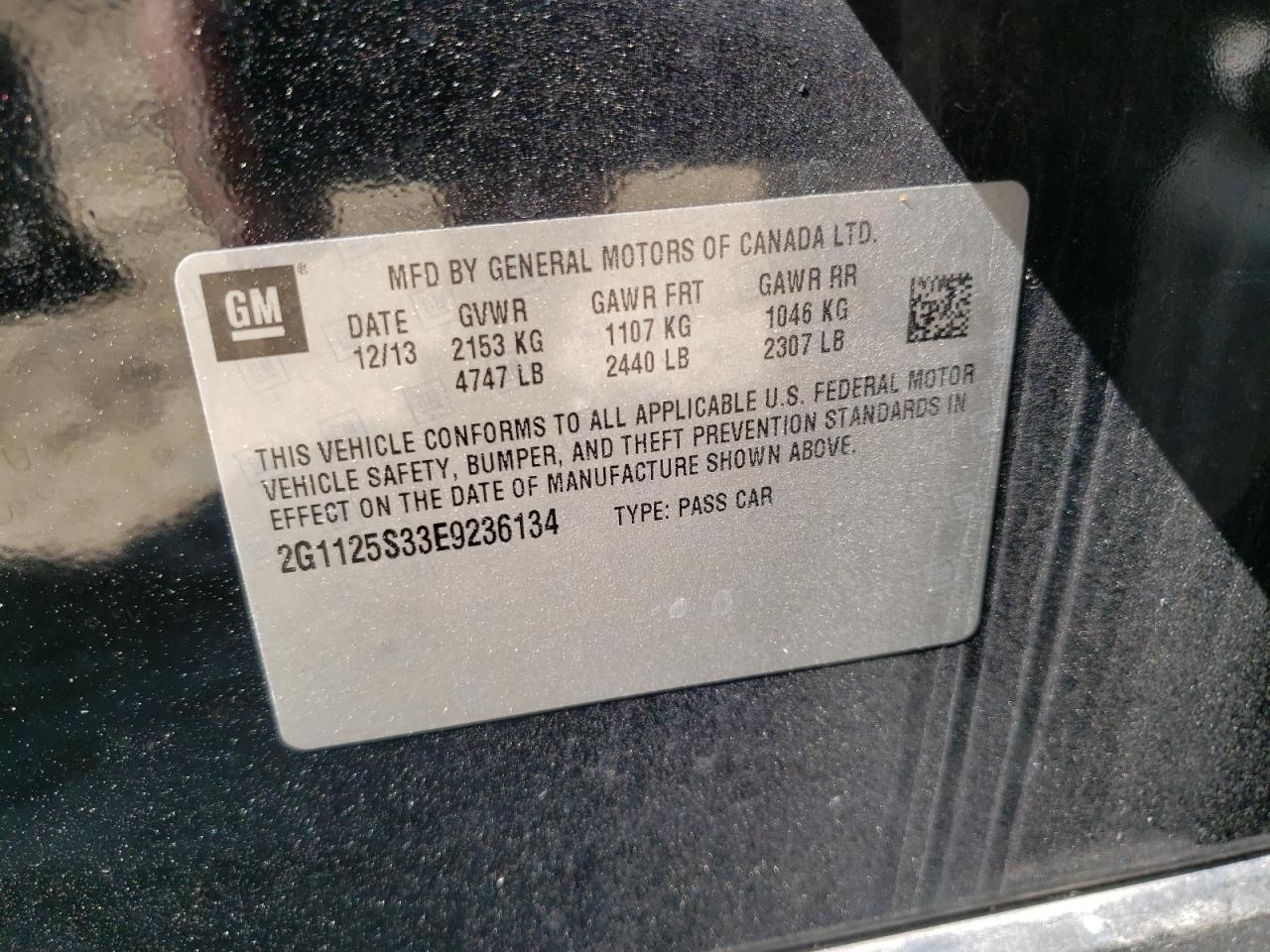 2G1125S33E9236134 2014 Chevrolet Impala Lt