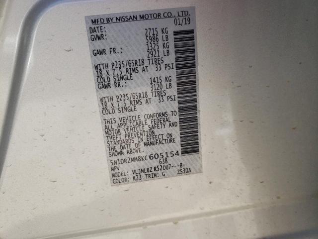 2019 Nissan Pathfinder S VIN: 5N1DR2MM8KC605154 Lot: 53253374