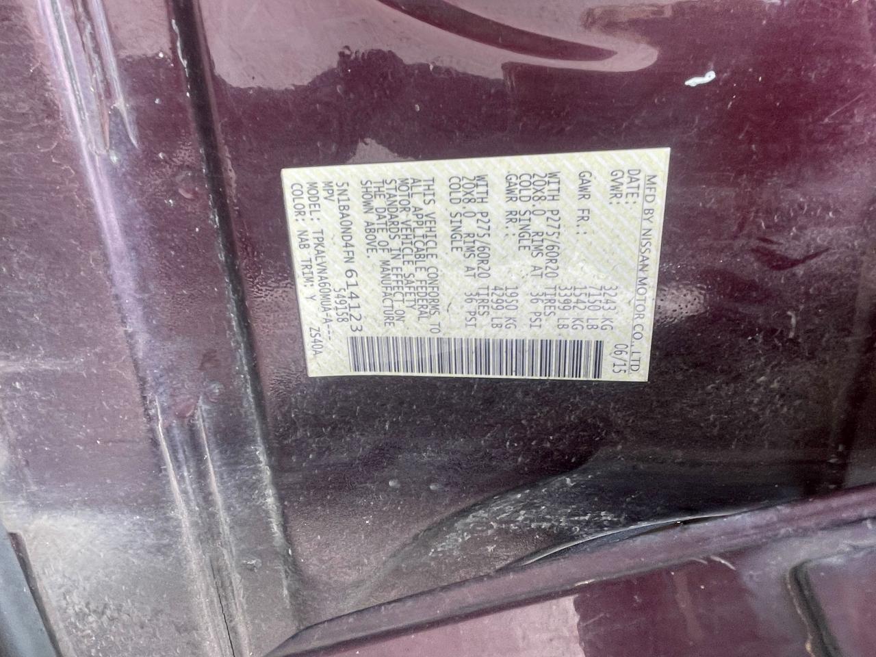 5N1BA0ND4FN614123 2015 Nissan Armada Sv