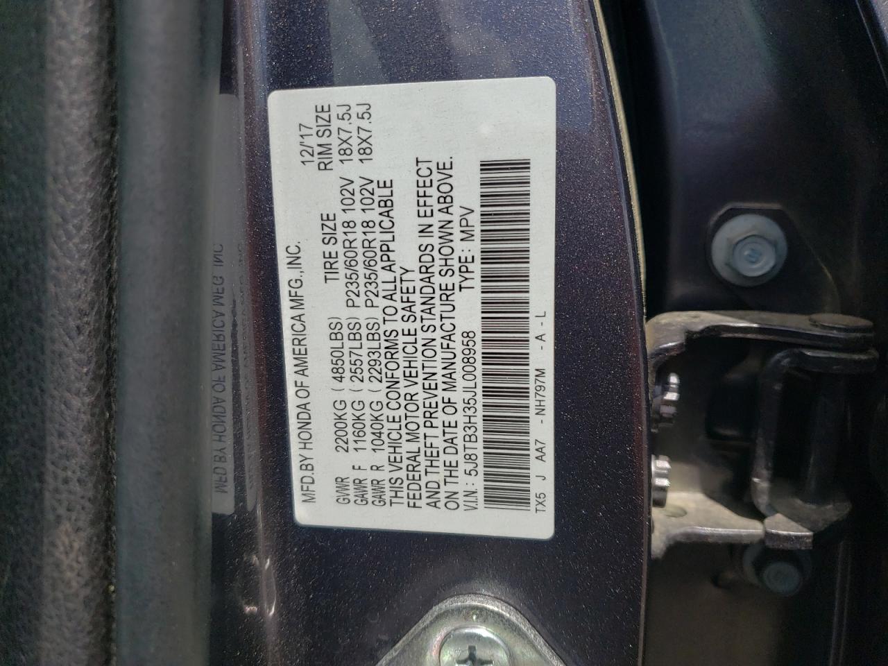 5J8TB3H35JL008958 2018 Acura Rdx