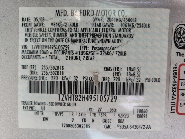 2009 Ford Mustang Gt VIN: 1ZVHT82H495105729 Lot: 54287944