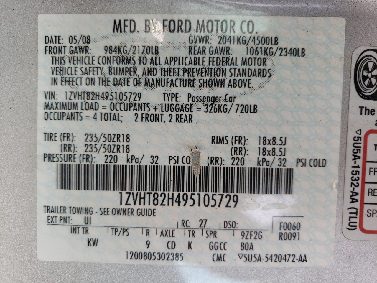 1ZVHT82H495105729 2009 Ford Mustang Gt