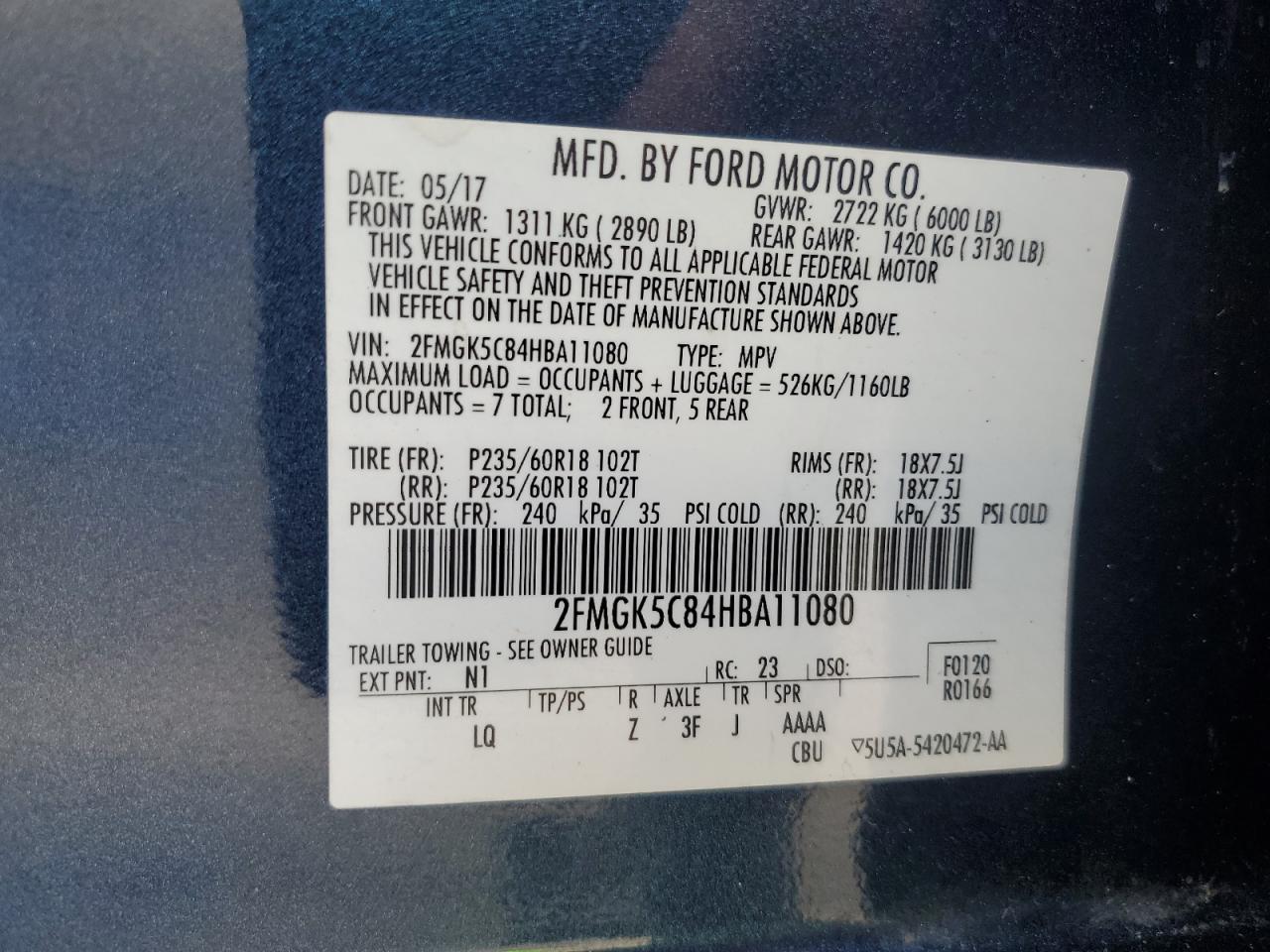 2FMGK5C84HBA11080 2017 Ford Flex Sel