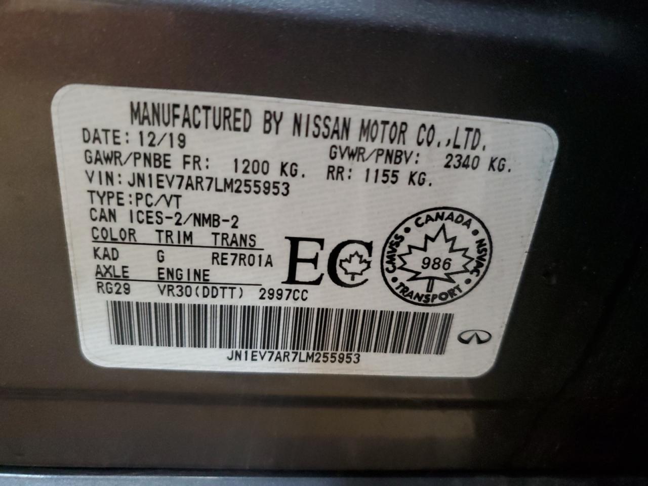 JN1EV7AR7LM255953 2020 Infiniti Q50 Pure