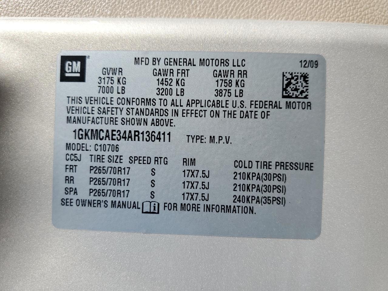 1GKMCAE34AR136411 2010 GMC Yukon Sle