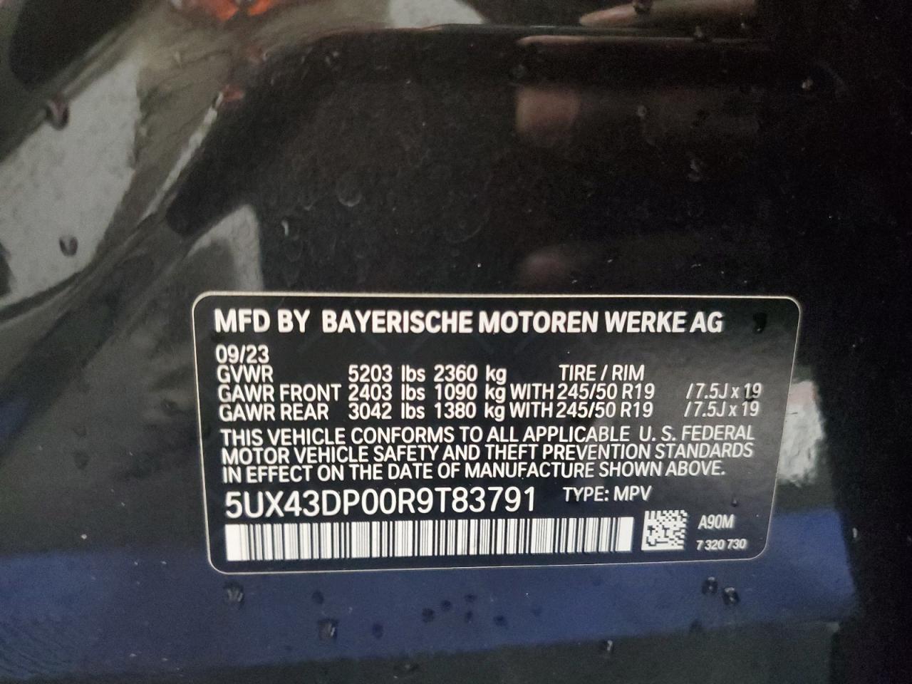 5UX43DP00R9T83791 2024 BMW X3 Sdrive30I