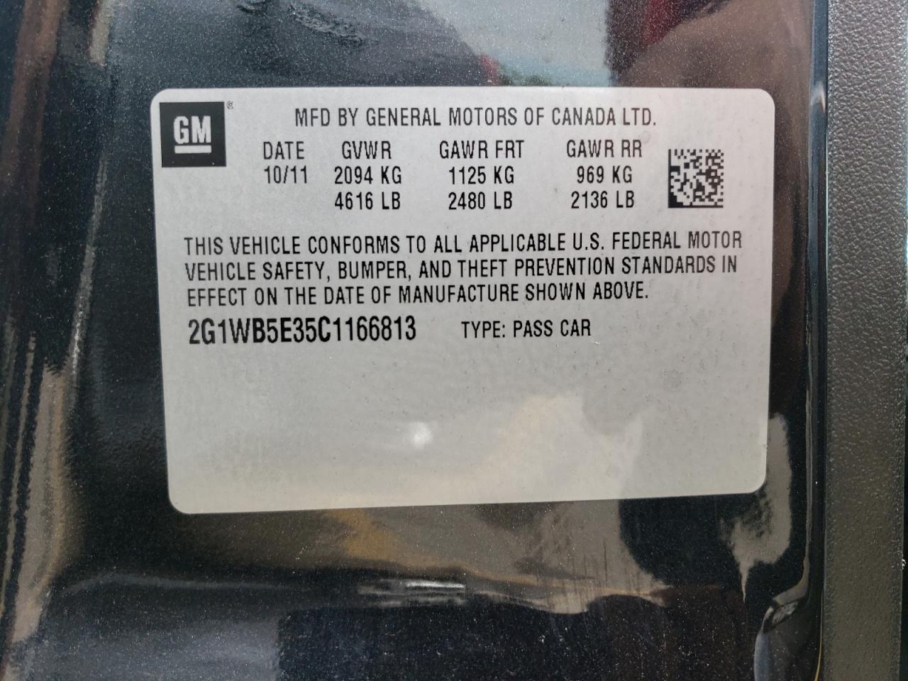 2G1WB5E35C1166813 2012 Chevrolet Impala Lt