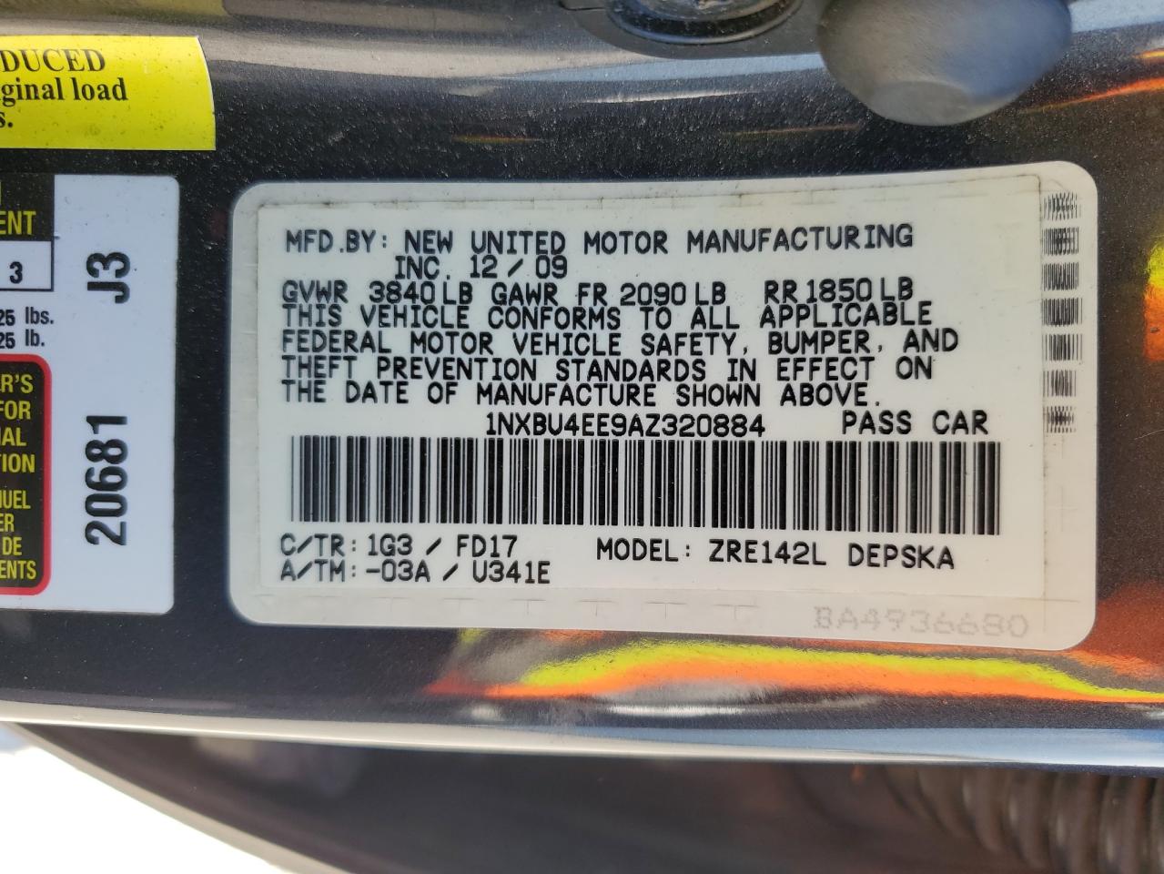 1NXBU4EE9AZ320884 2010 Toyota Corolla Base