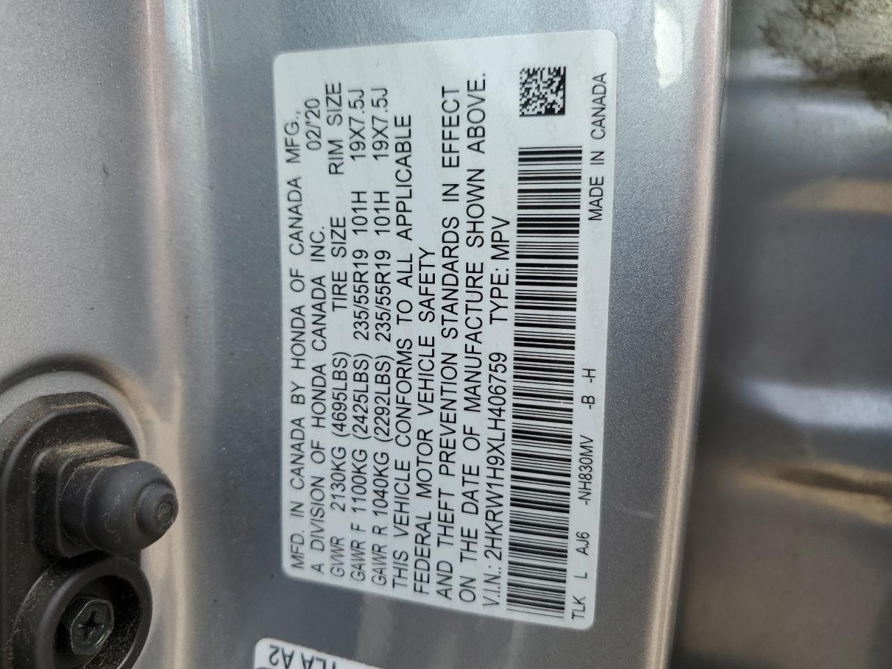 2HKRW1H9XLH406759 2020 Honda Cr-V Touring