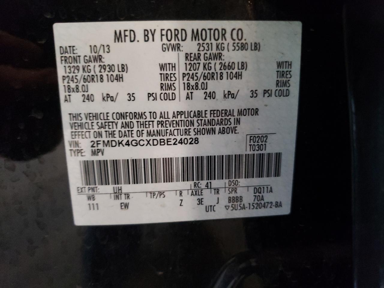 2FMDK4GCXDBE24028 2013 Ford Edge Se