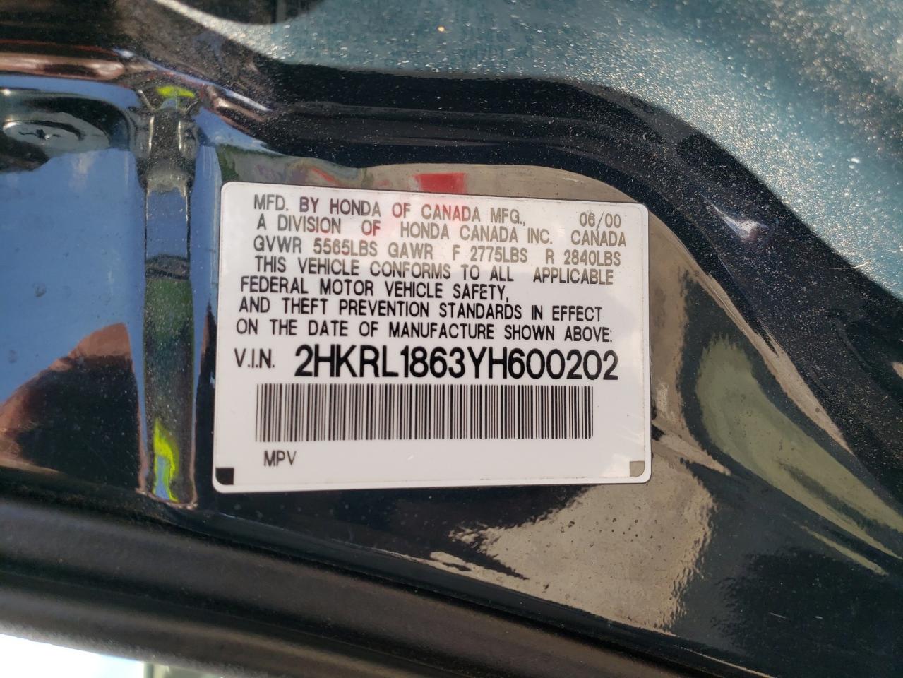2HKRL1863YH600202 2000 Honda Odyssey Ex
