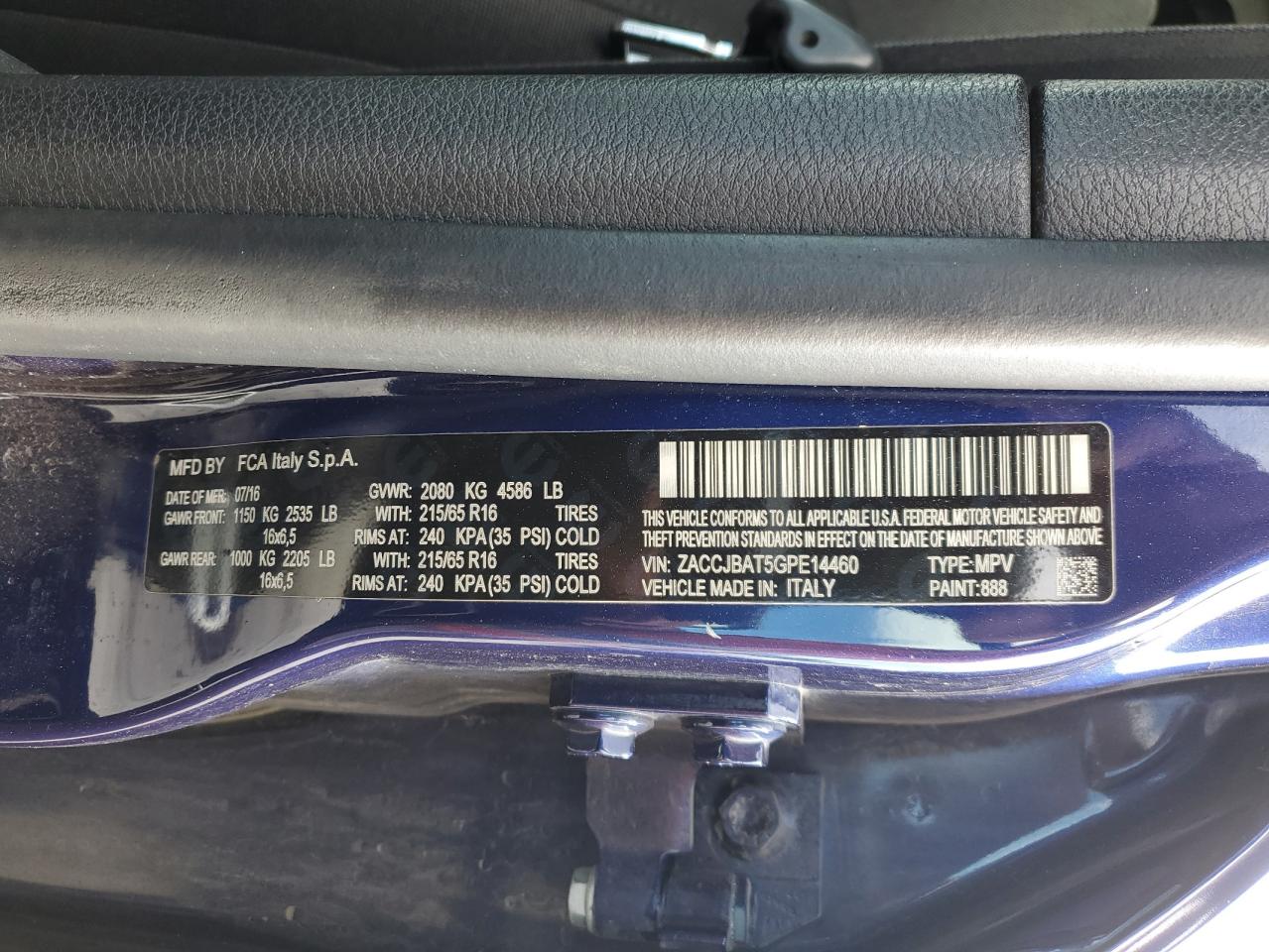 ZACCJBAT5GPE14460 2016 Jeep Renegade Sport