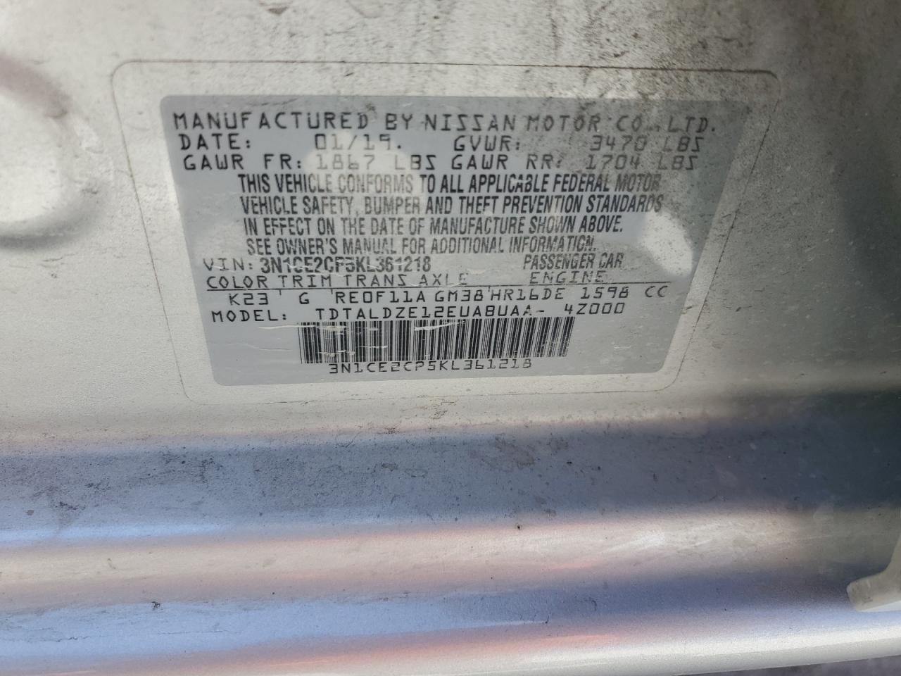 3N1CE2CP5KL361218 2019 Nissan Versa Note S