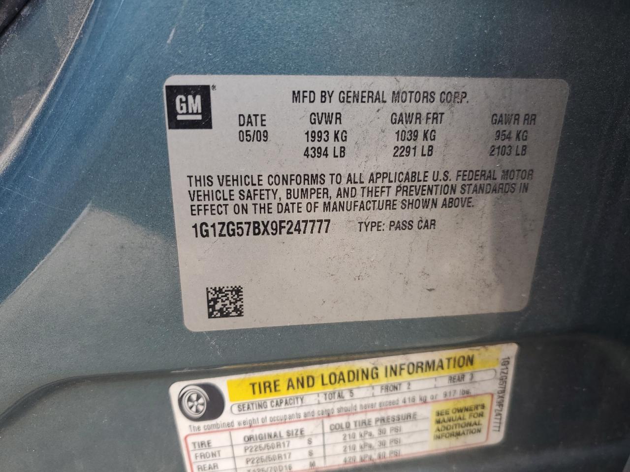 1G1ZG57BX9F247777 2009 Chevrolet Malibu Ls