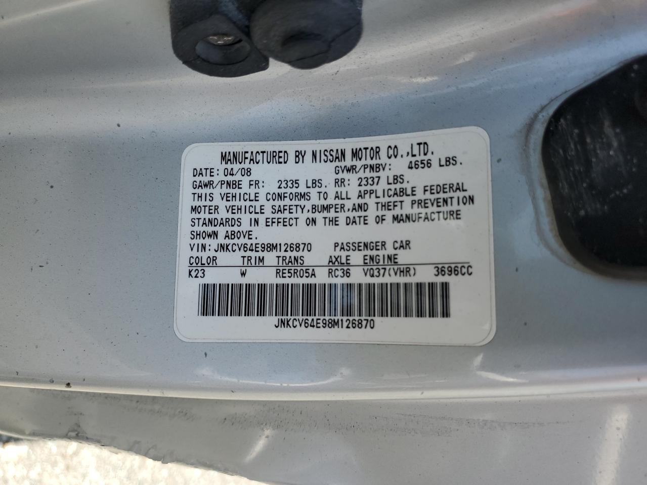 JNKCV64E98M126870 2008 Infiniti G37 Base