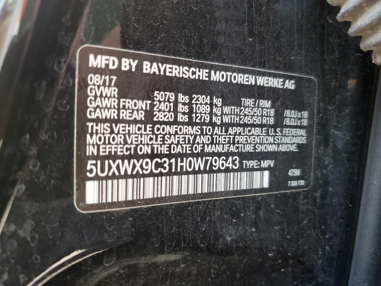 5UXWX9C31H0W79643 2017 BMW X3 xDrive28I