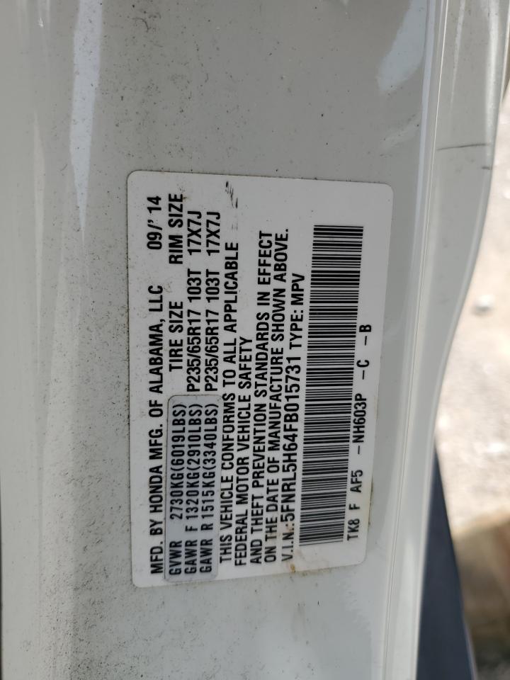 5FNRL5H64FB015731 2015 Honda Odyssey Exl