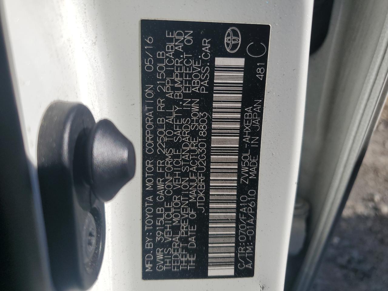JTDKBRFU2G3018803 2016 Toyota Prius