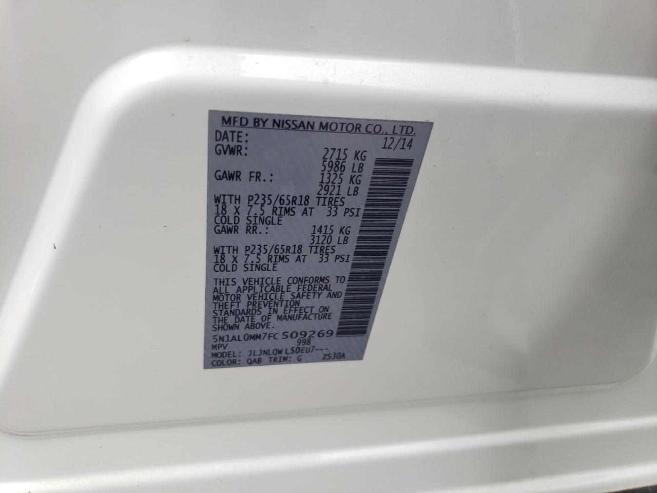 5N1AL0MM7FC509269 2015 Infiniti Qx60