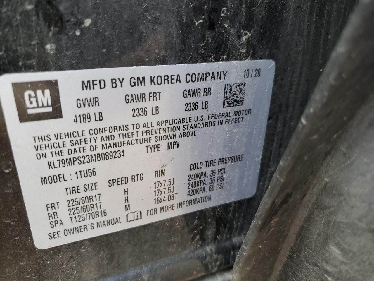 KL79MPS23MB089234 2021 Chevrolet Trailblazer Lt