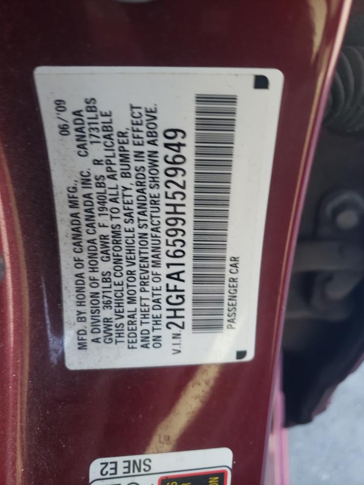 2HGFA16599H529649 2009 Honda Civic Lx