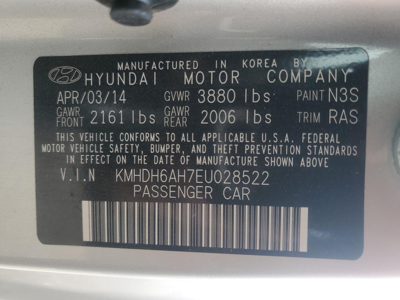 KMHDH6AH7EU028522 2014 Hyundai Elantra Coupe Gs