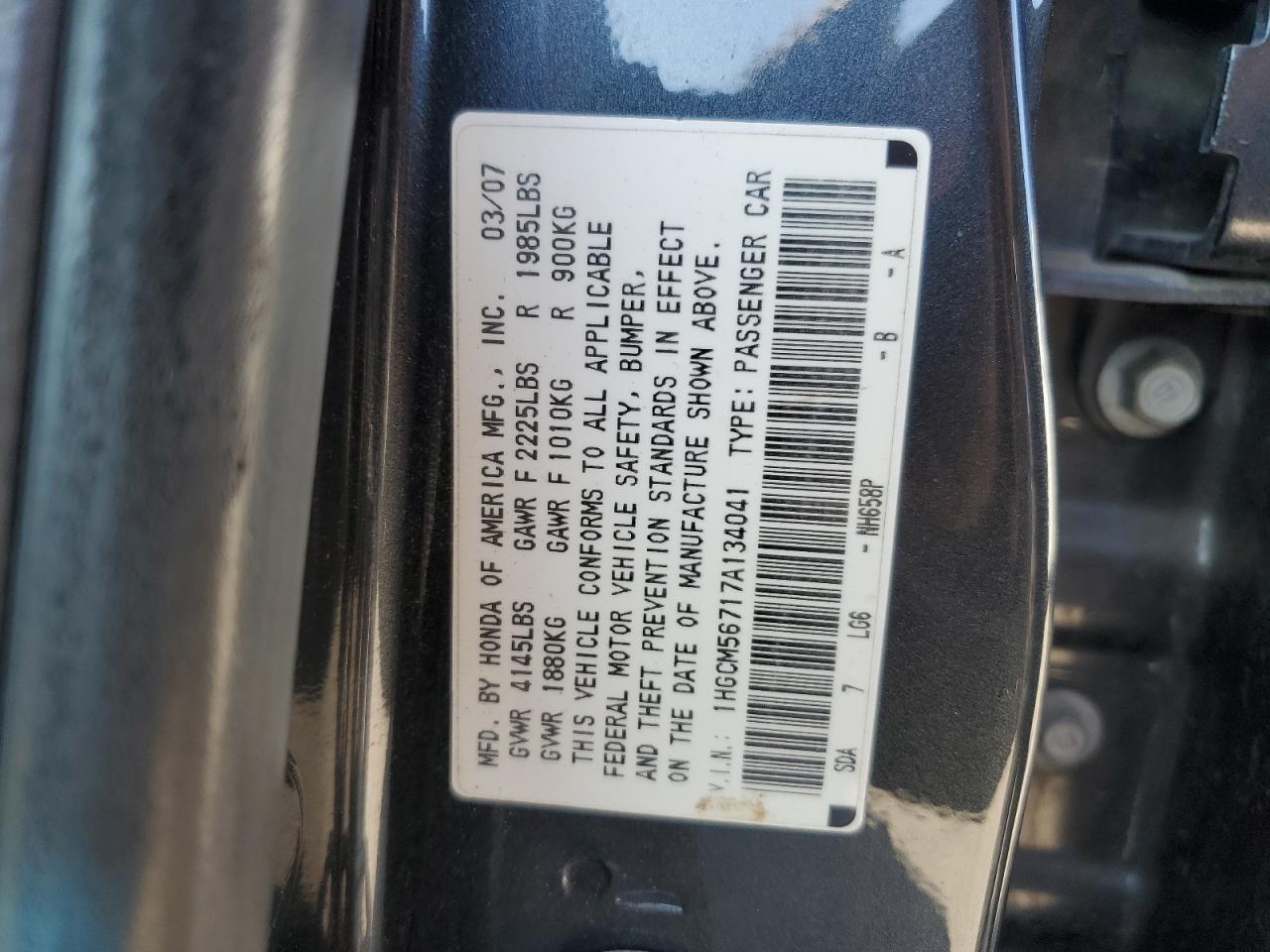 1HGCM56717A134041 2007 Honda Accord Ex