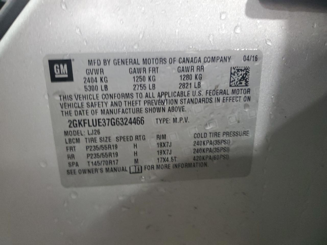 2GKFLUE37G6324466 2016 GMC Terrain Slt