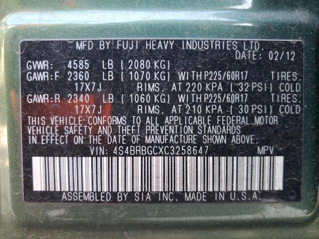 2012 Subaru Outback 2.5I Premium VIN: 4S4BRBGCXC3258647 Lot: 56685844