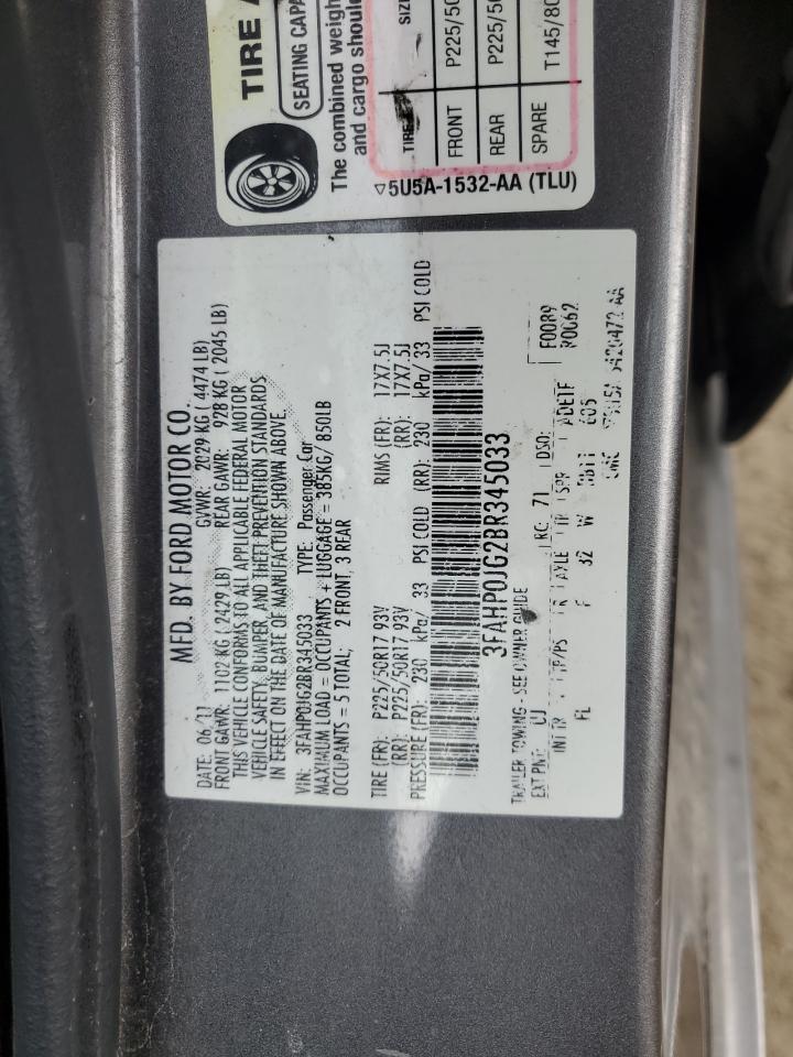 3FAHP0JG2BR345033 2011 Ford Fusion Sel