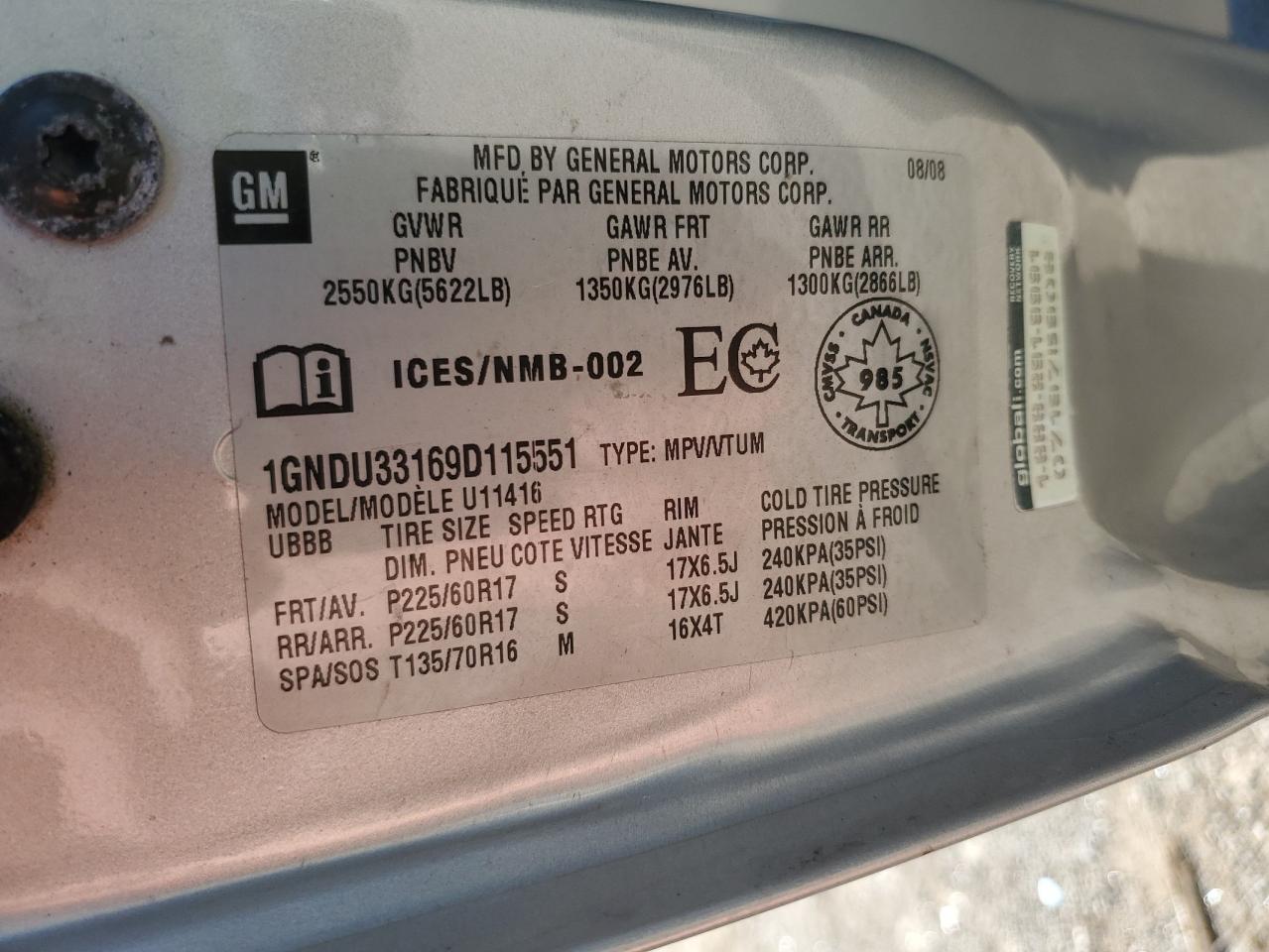 1GNDU33169D115551 2009 Chevrolet Uplander Lt