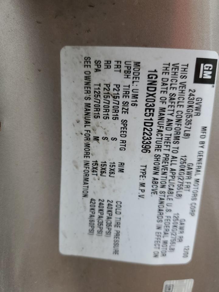 1GNDX03E51D223396 2001 Chevrolet Venture