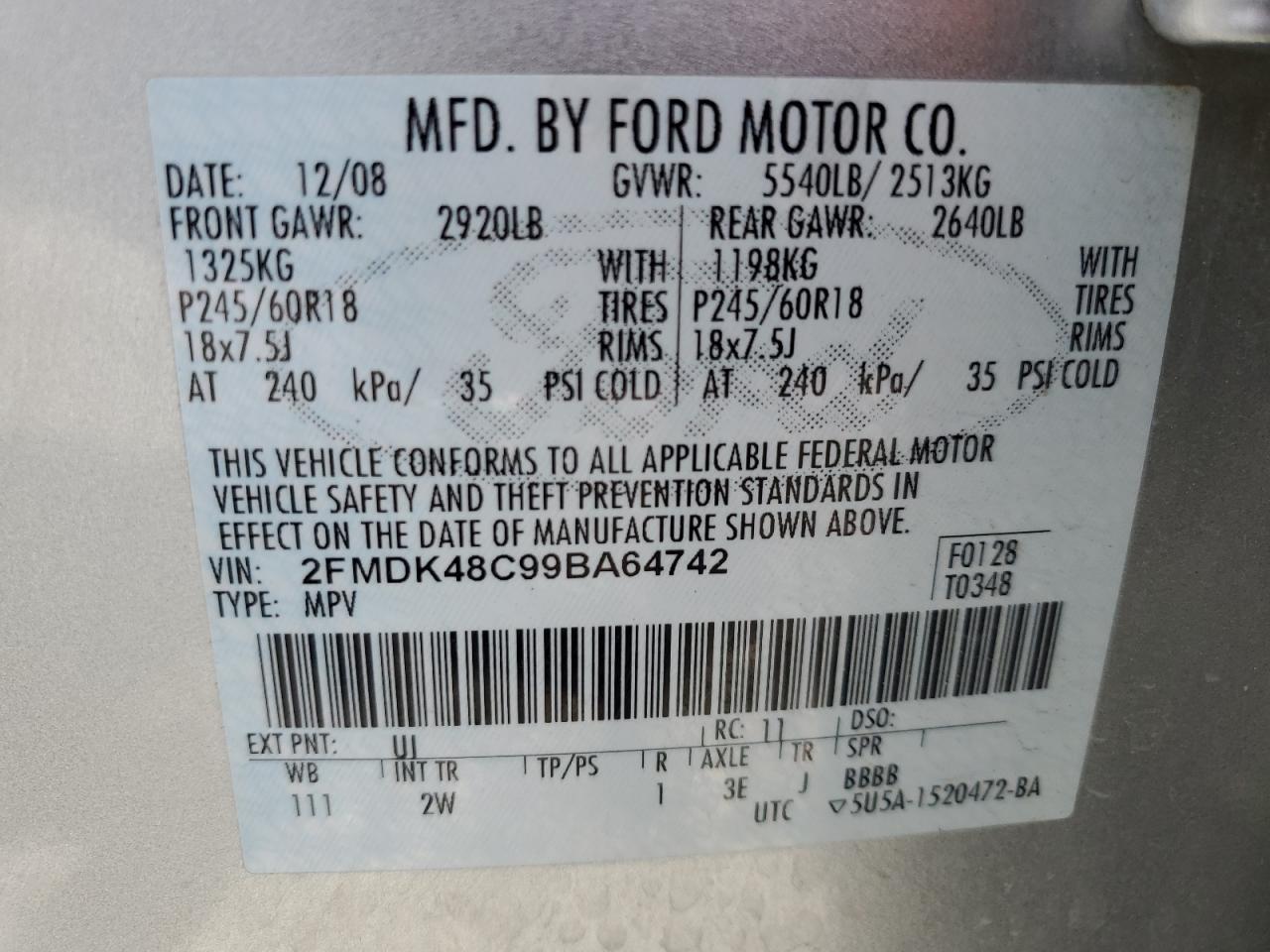 2FMDK48C99BA64742 2009 Ford Edge Sel