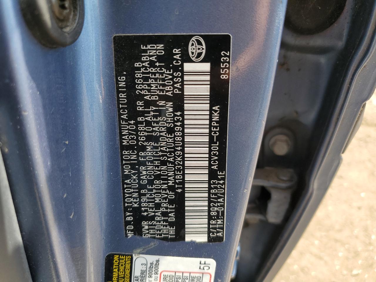 4T1BE32K94U889434 2004 Toyota Camry Le