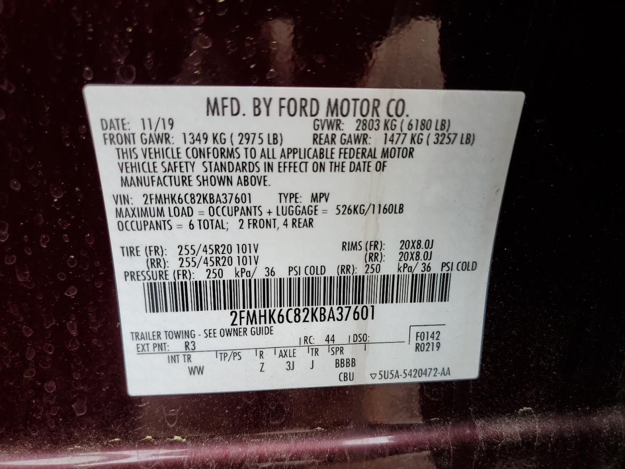 2FMHK6C82KBA37601 2019 Ford Flex Sel