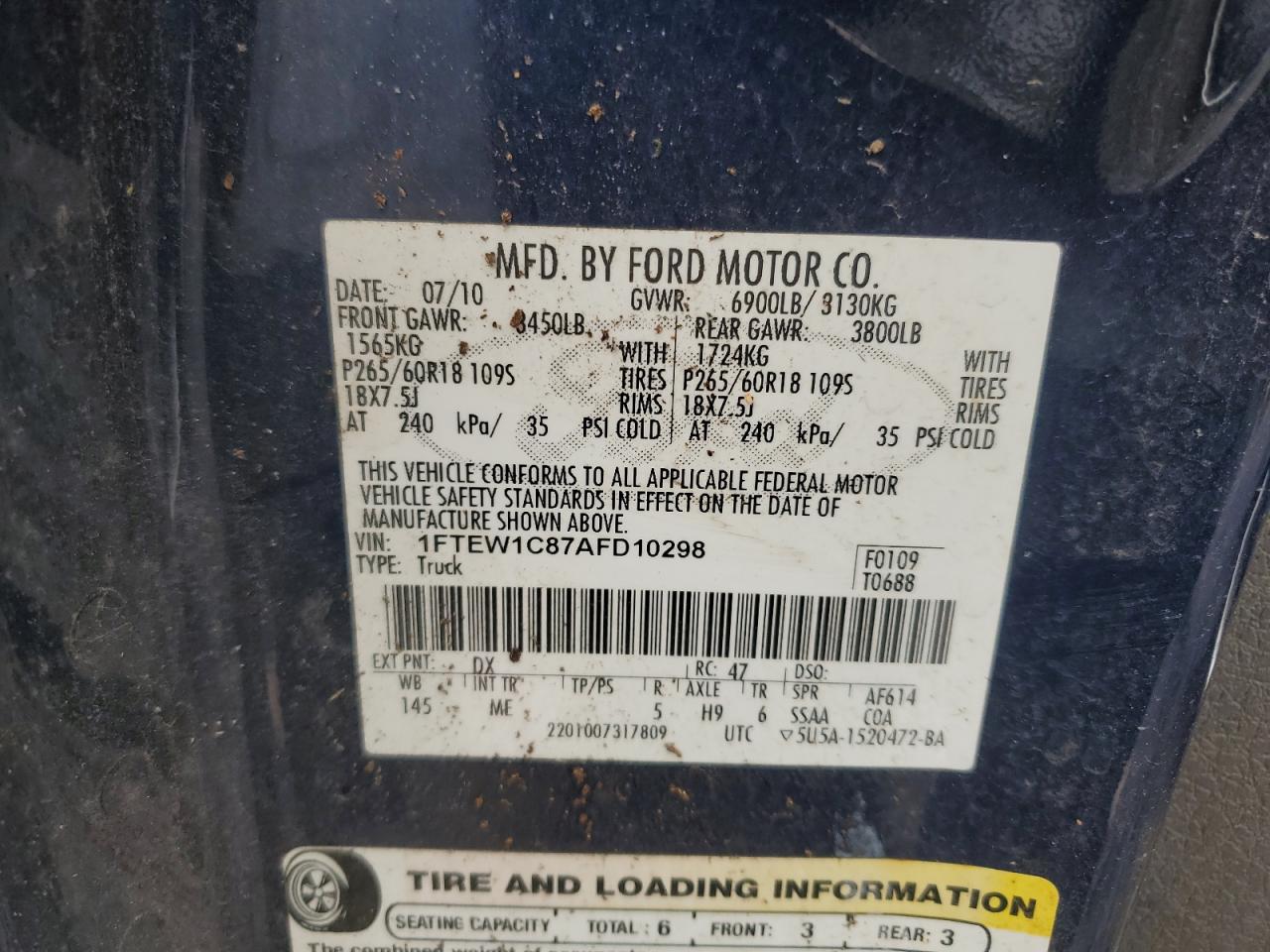 1FTEW1C87AFD10298 2010 Ford F150 Supercrew