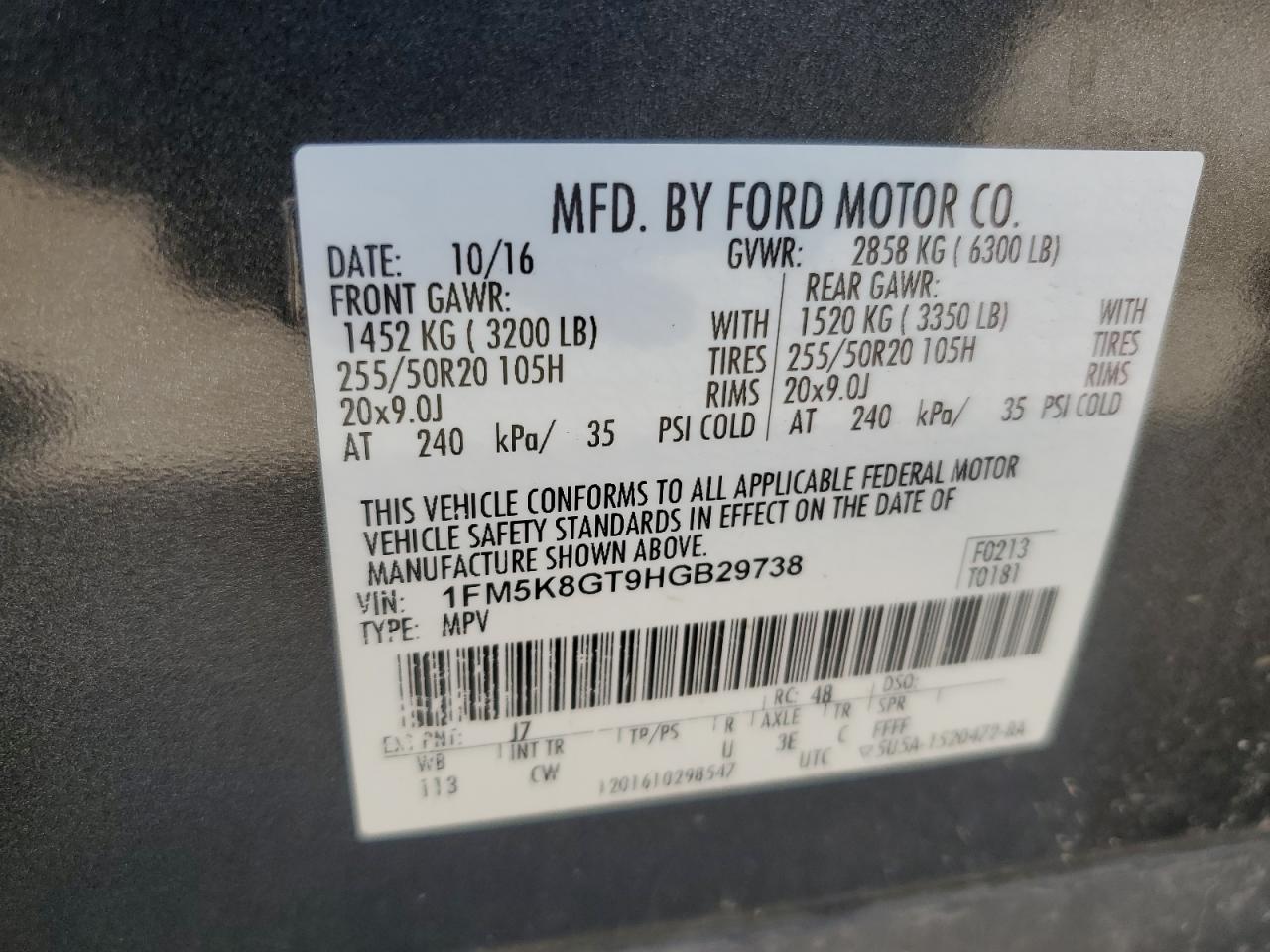 1FM5K8GT9HGB29738 2017 Ford Explorer Sport